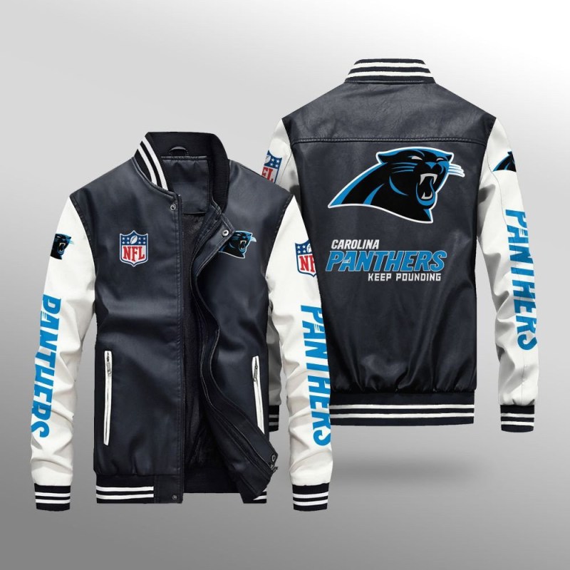 Carolina Panthers Leather Bomber Jacket Front View