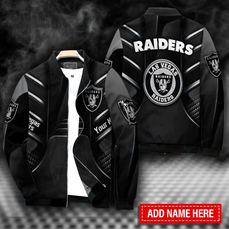 Las Vegas Raiders Personalized Bomber Jacket Back View