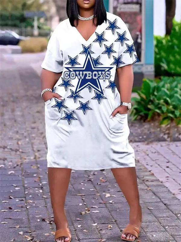 Dallas Cowboys V-neck Casual Pocket Dress