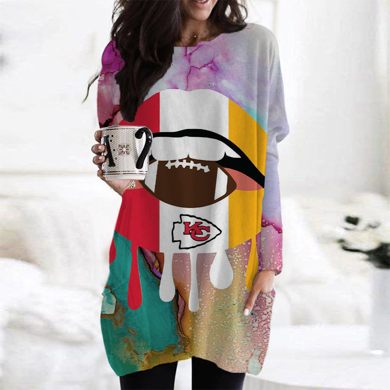 Kansas City Chiefs Casual Long Sleeve Pocket Dress