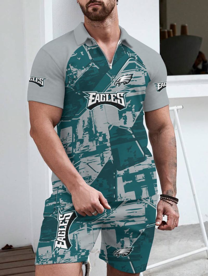 Philadelphia Eagles Limited Edition ZIP Polo Shirt And Shorts Two-Piece Suit