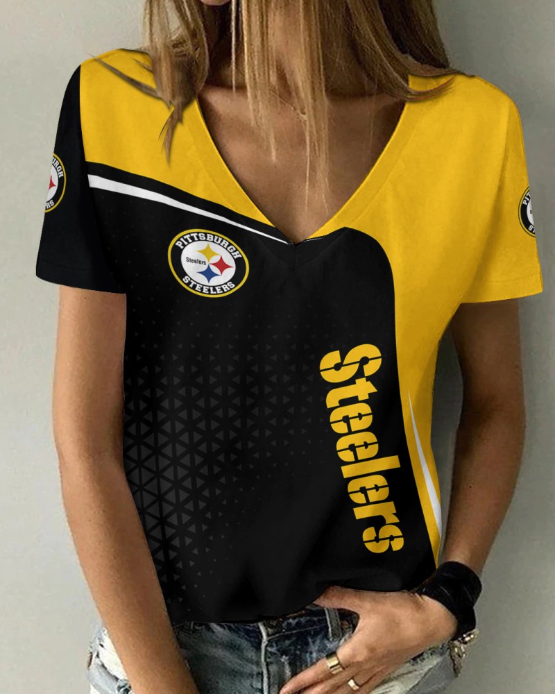 Pittsburgh Steelers Summer V-neck Women T-shirt