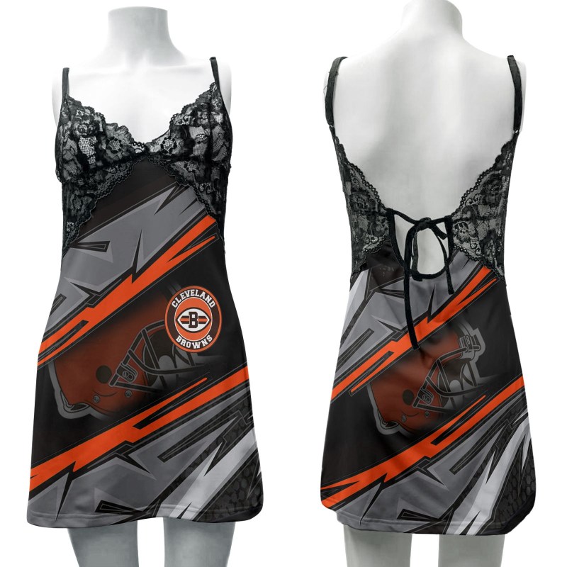 Cleveland Browns Lace Back Strap Slip Dress Front View