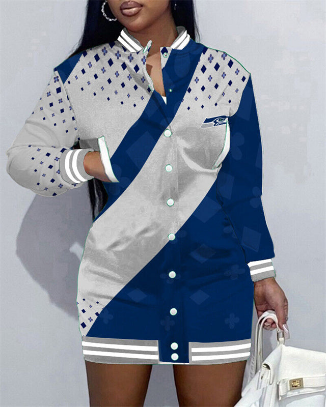 Seattle Seahawks Women Button Down Jacket Dress