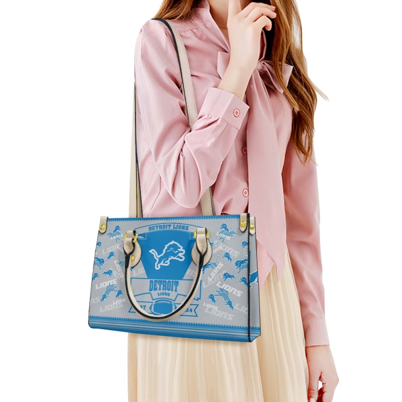 Detroit Lions Personalized Leather Hand Bag White