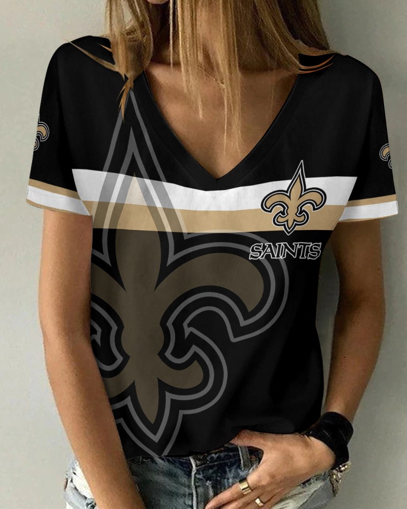 New Orleans Saints V-neck T-shirt front view