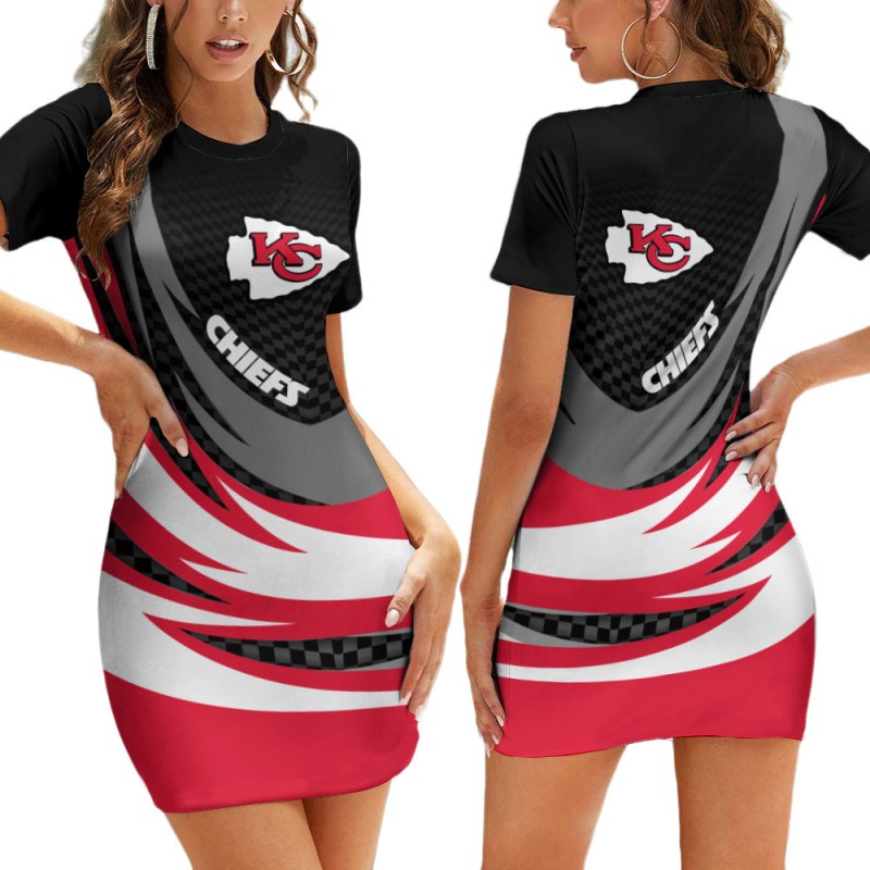 Kansas City Chiefs Casual Short Sleeve Bodycon Mini Dress