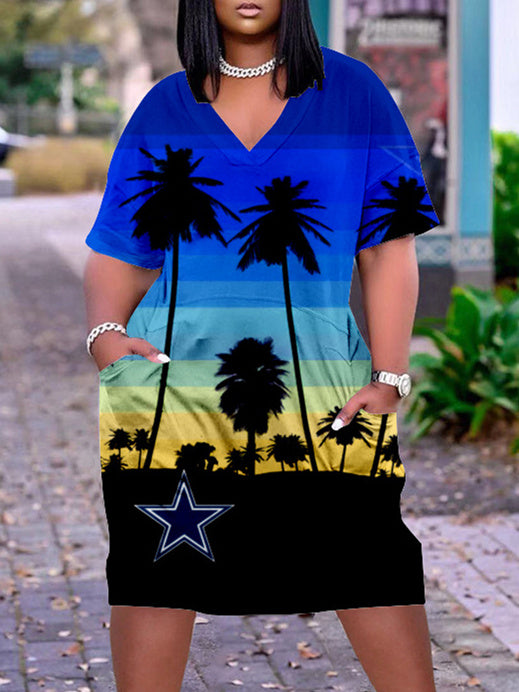 Dallas Cowboys V-neck Casual Pocket Dress