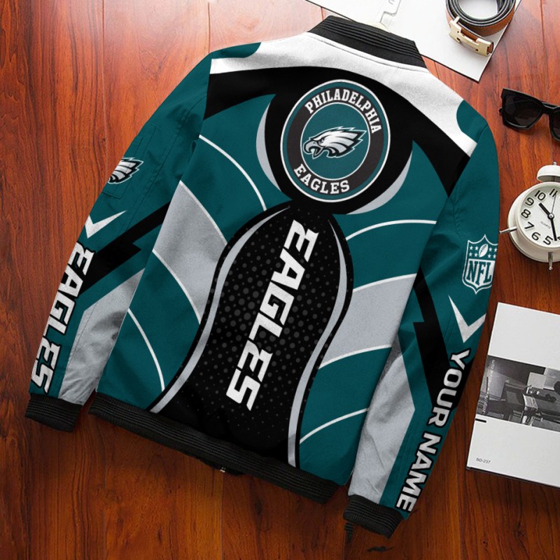 Philadelphia Eagles Personalized Bomber Jacket Back View