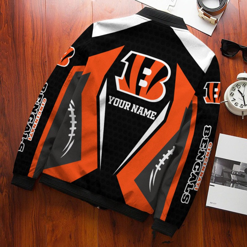 Cincinnati Bengals Personalized Bomber Jacket Back View
