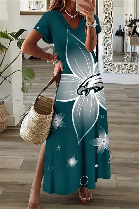 Philadelphia Eagles V-Neck Side Slit Long Dress