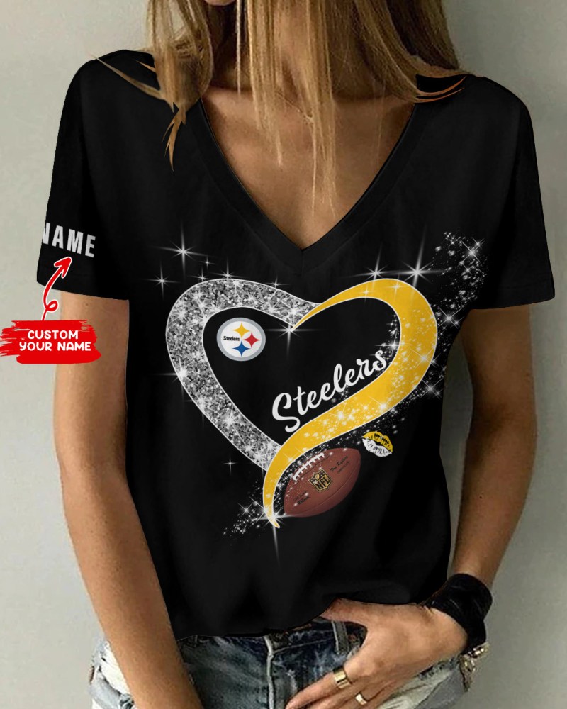 Pittsburgh Steelers Personalized Summer V-Neck Women T-Shirt