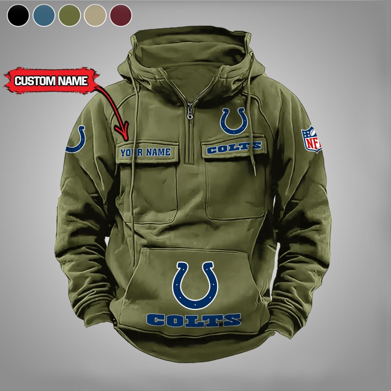 Indianapolis Colts Multi-Pockets Zip Hoodie Green