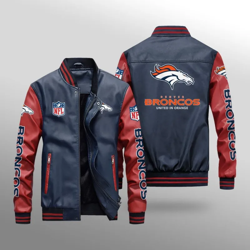 Denver Broncos Leather Bomber Jacket Side
