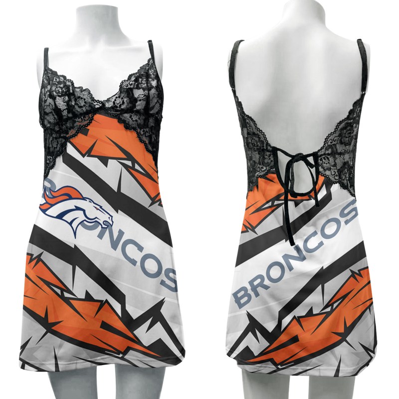 Denver Broncos Lace Back Strap Slip Dress
