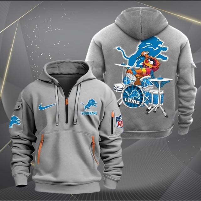 Detroit Lions Premium Personalized Quarter Zip Hoodie