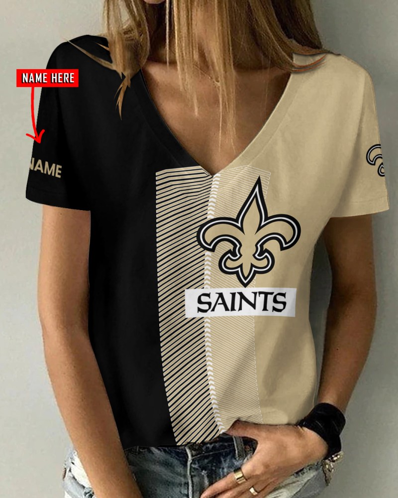New Orleans Saints Personalized V-neck Women T-shirt