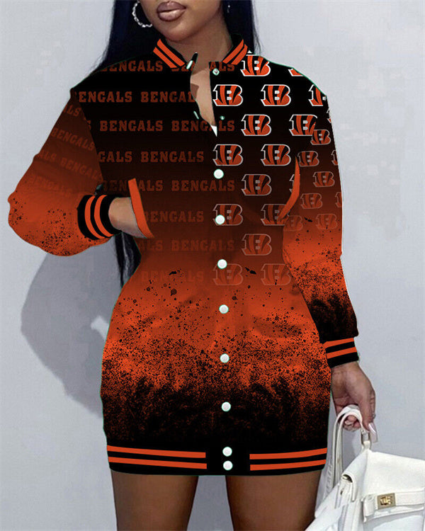 Cincinnati Bengals Women Button Down Jacket Dress