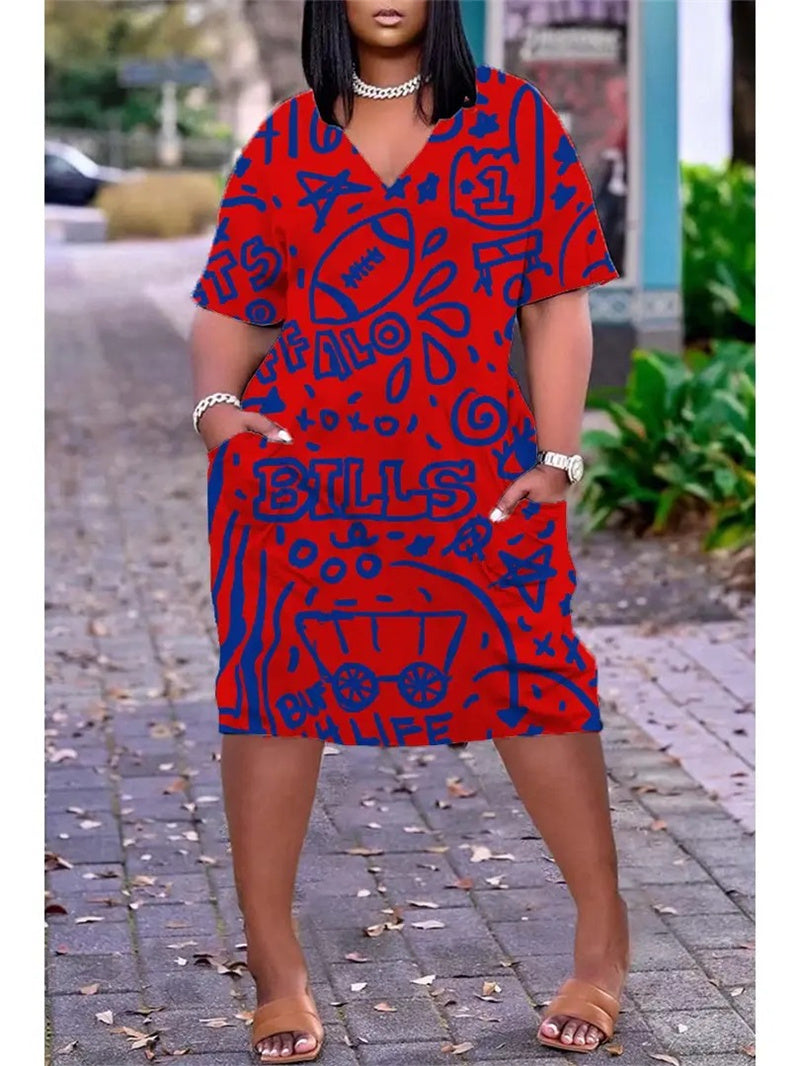 Buffalo Bills V-neck Casual Pocket Dress