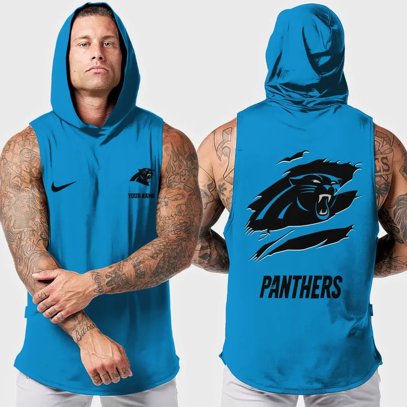 Carolina Panthers Men's Workout Hooded Tank Top 3