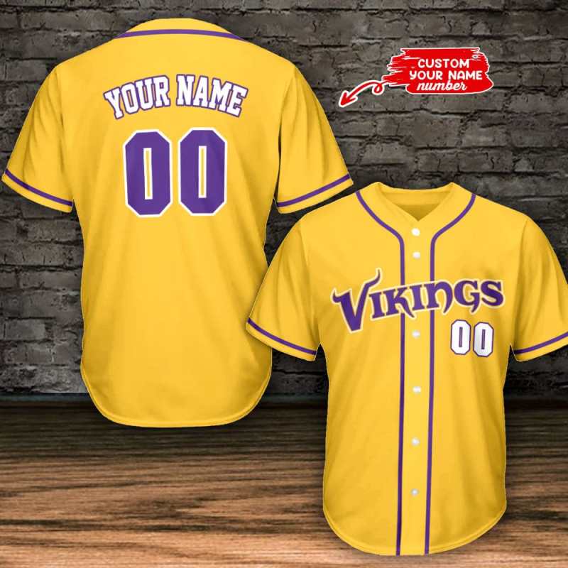 Minnesota Vikings Personalized Baseball Jersey Yellow