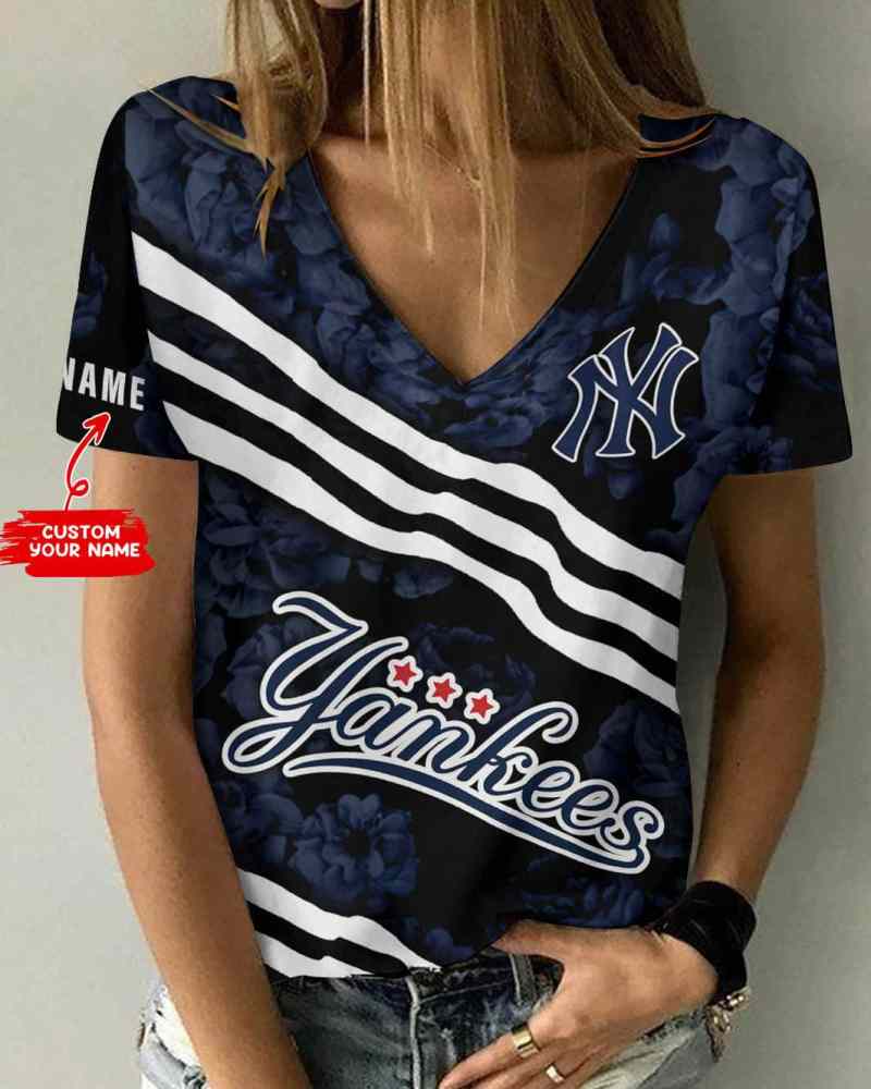 New York Yankees V-neck Women T-shirt