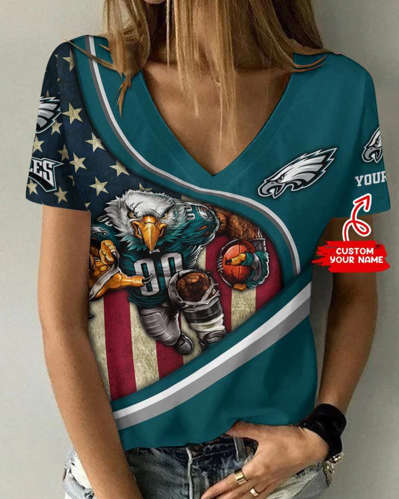 Philadelphia Eagles Personalized V-neck Women T-shirt