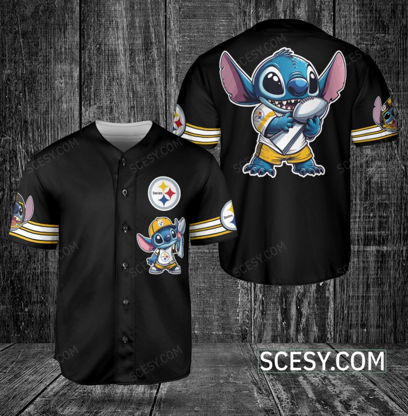 Pittsburgh Steelers Lilo And Stitch Baseball Jersey - Black