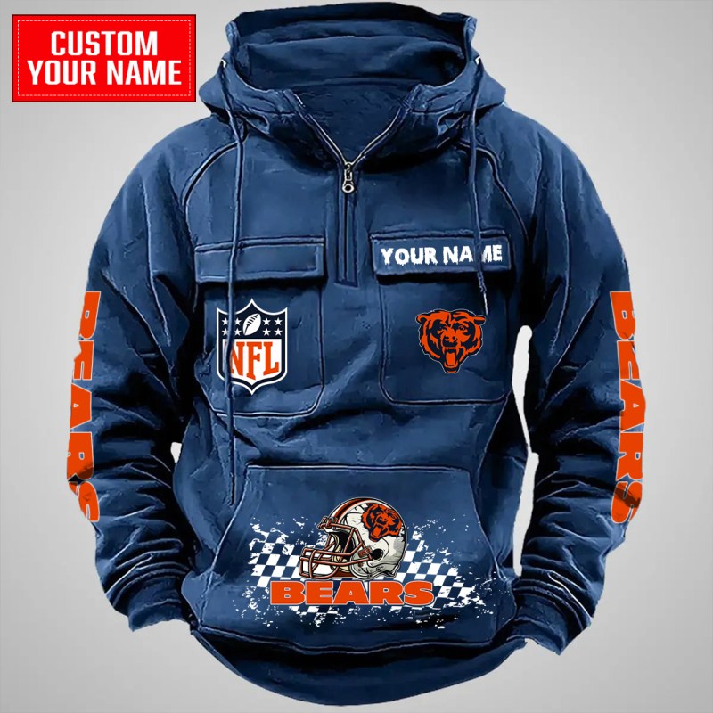 Chicago Bears Multi-Pockets Zip Hoodie - Navy