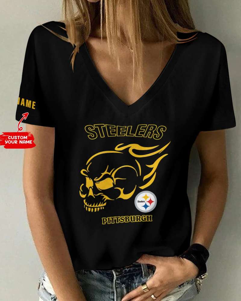 Pittsburgh Steelers Personalized V-neck Women T-shirt