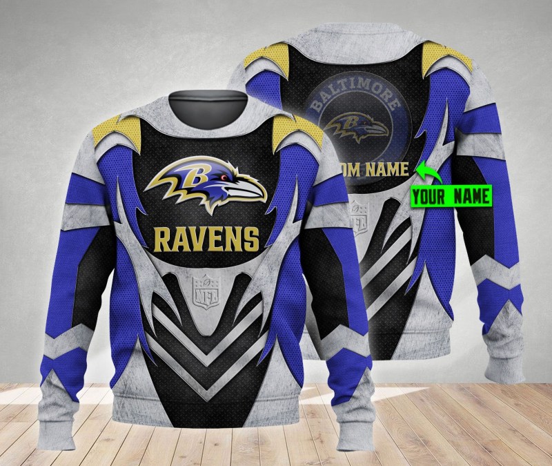 Baltimore Ravens Personalized All Over Printed Ugly Christmas Sweater Back View