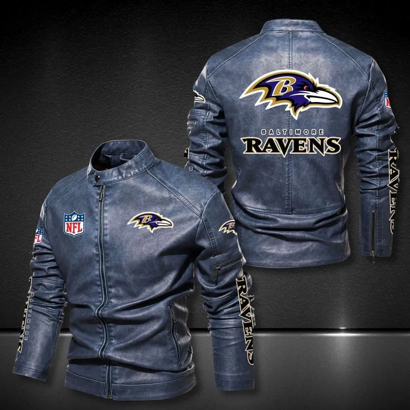 Baltimore Ravens Stand-up Collar Leather Jacket Side View