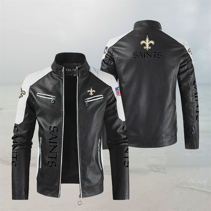 New Orleans Saints Stand Collar Leather Jacket