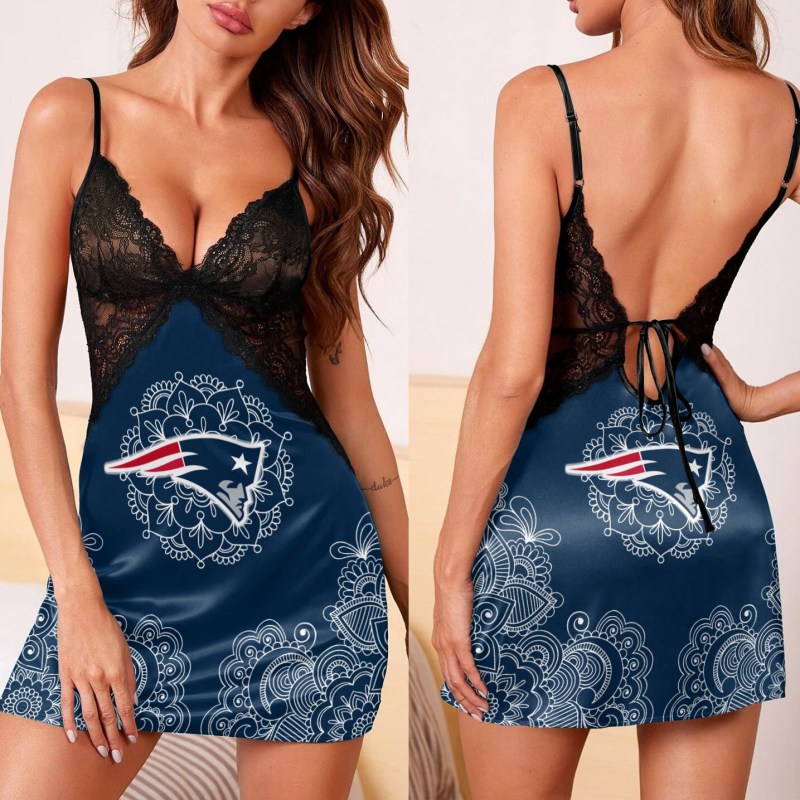 New England Patriots Lace Back Strap Slip Dress Detail View