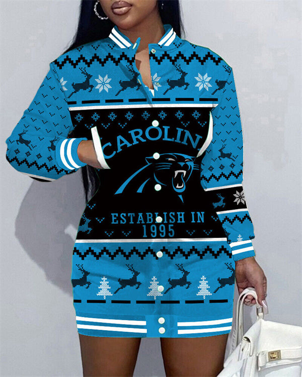 Carolina Panthers Women Button Down Jacket Dress