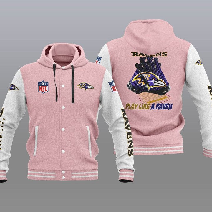 Baltimore Ravens Hooded Button Jacket - Back View