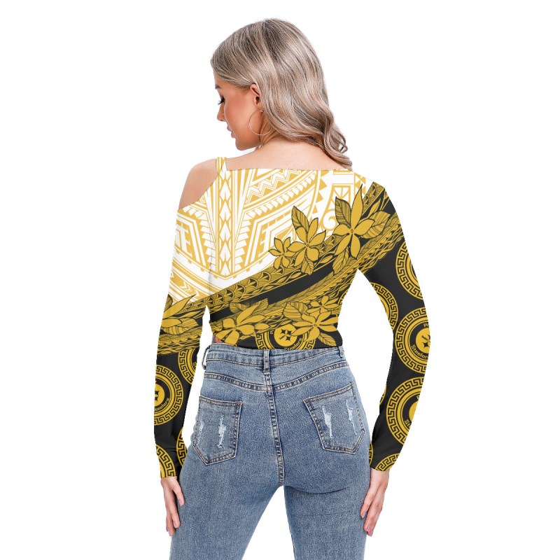 Pittsburgh Steelers Women's One-Shoulder Blouse with Drawstring Side View