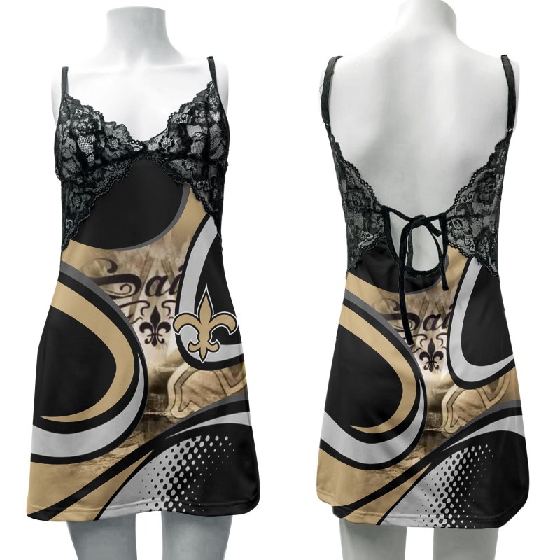New Orleans Saints Lace Back Strap Slip Dress Front View