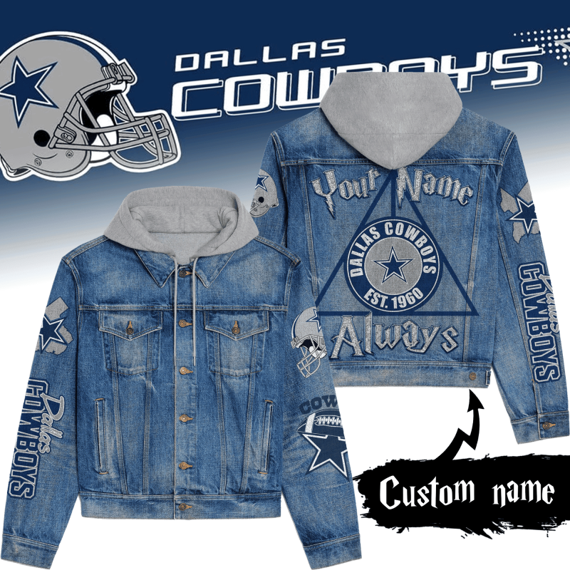 Dallas Cowboys Premium Hooded Denim Jacket Front