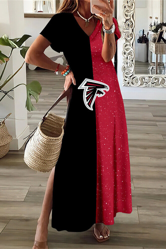 Atlanta Falcons V-Neck Side Slit Long Dress
