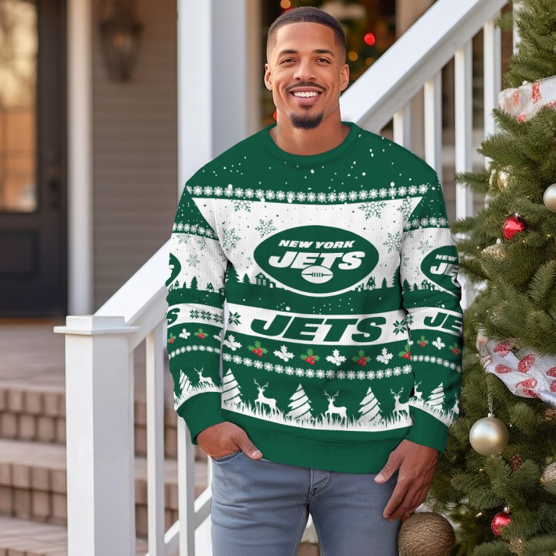 New York Jets Ugly Christmas Sweater - Outdoor View 1