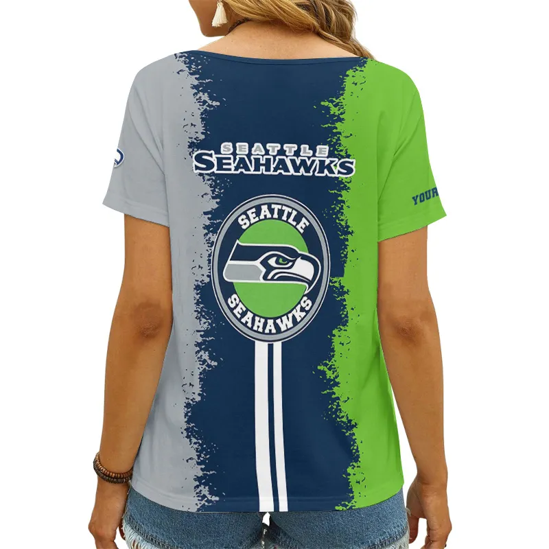 Seattle Seahawks V-neck T-shirt Back View