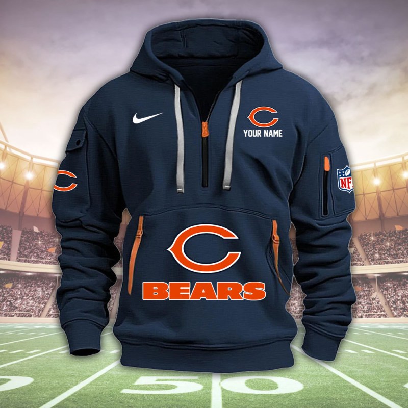 Chicago Bears Personalized Quarter Zip Hoodie Image 2