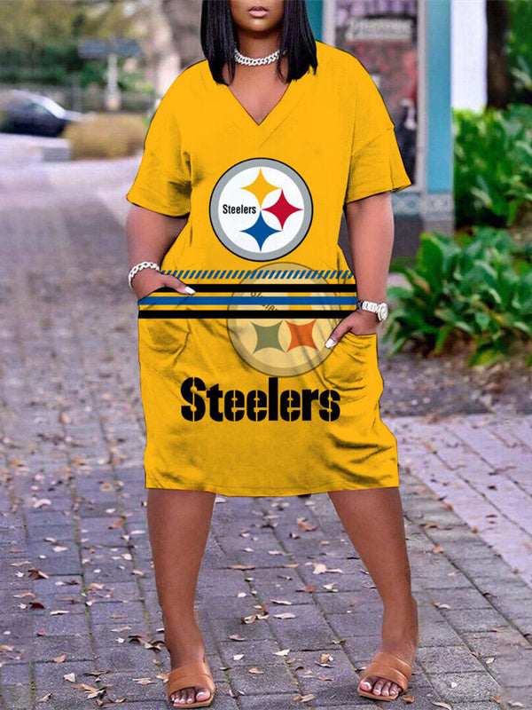 Pittsburgh Steelers V-neck Casual Pocket Dress