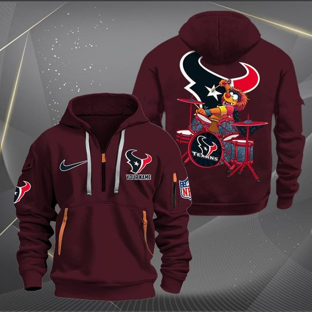 Houston Texans Premium Personalized Quarter Zip Hoodie