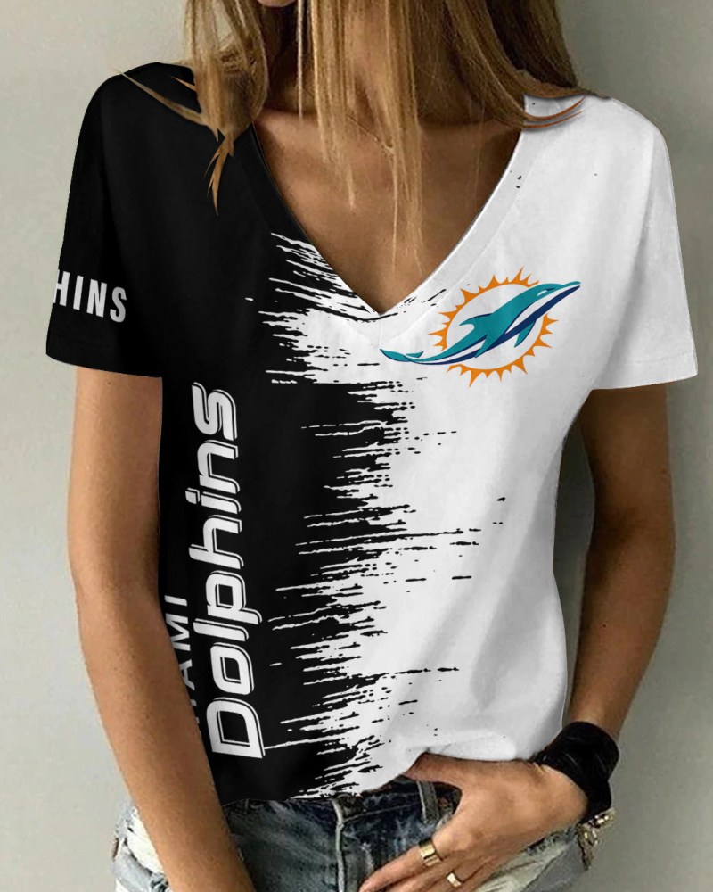 Miami Dolphins Summer V-neck Women T-shirt 3