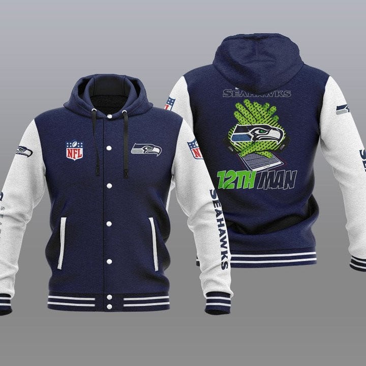 Seattle Seahawks Hooded Button Jacket Side View