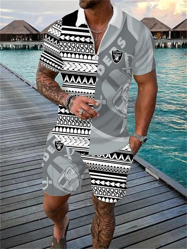 Las Vegas Raiders Zip Polo Shirt and Shorts