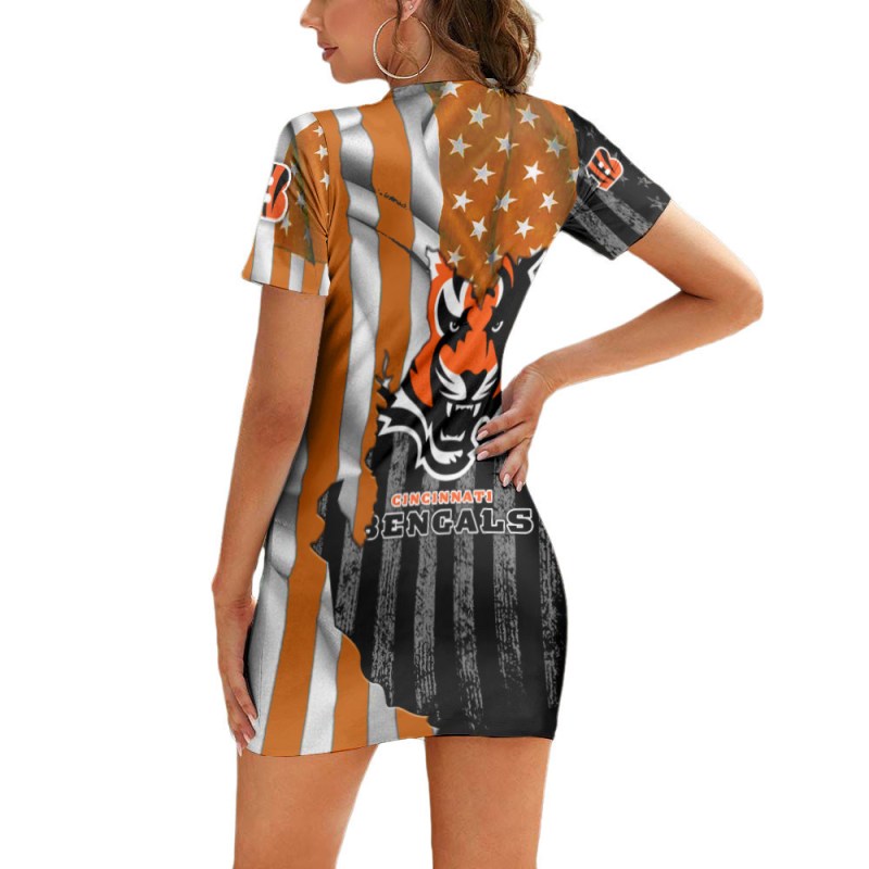 Cincinnati Bengals Casual Short Sleeve Bodycon Mini Dress