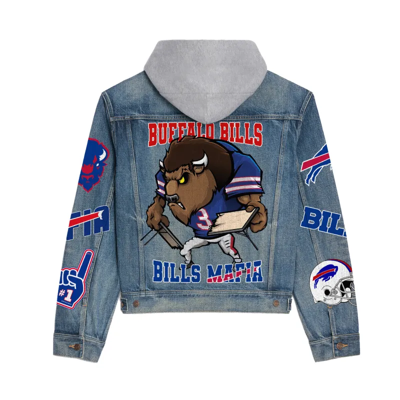 Buffalo Bills Premium Hooded Denim Jacket Back View